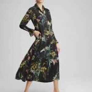 [New] Chico's (10) Black & Floral Jacquard Tiered Lined Long Sleeve Dress
